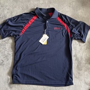 Budweiser Logo Polo Golf Shirt Red & Navy Blue Men's XXL Extreme Performance NWT